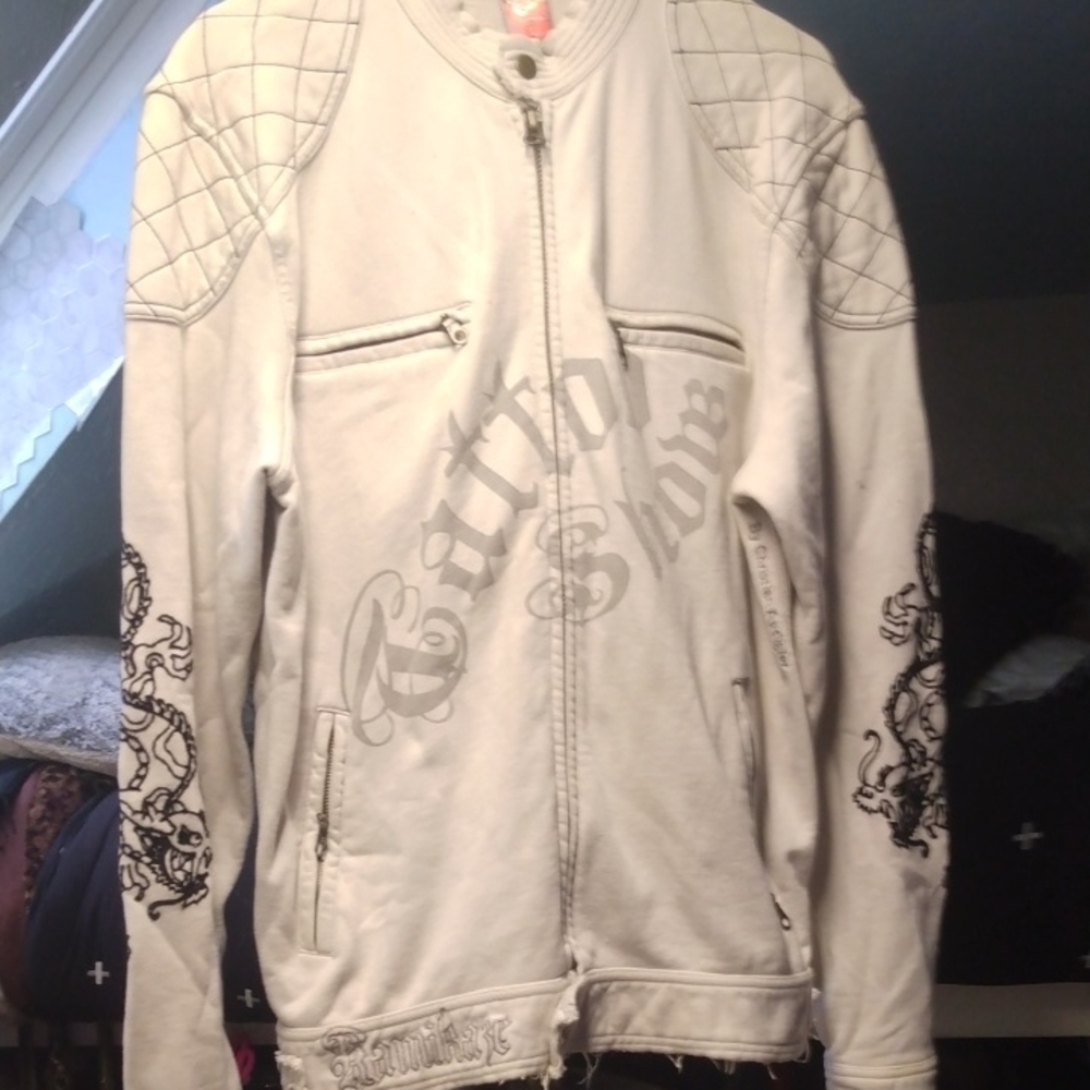 Ed Hardy White Leather Jacket